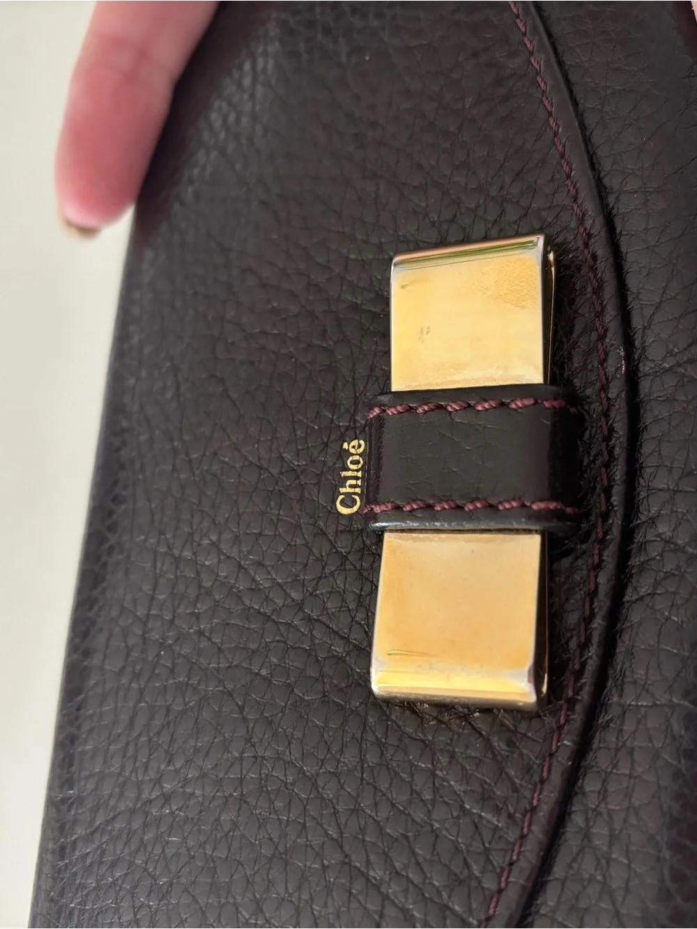 Chloé Dark Purple Textured Leather Metal Bow-Accent Wallet